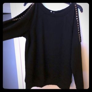 Women’s black Sweatshirt w/ studded cold shoulders